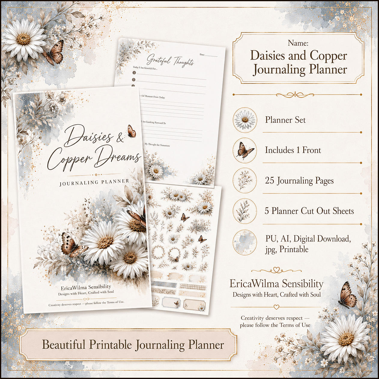 (image for) EW AI Daisies and Copper - Journaling Planner 2026